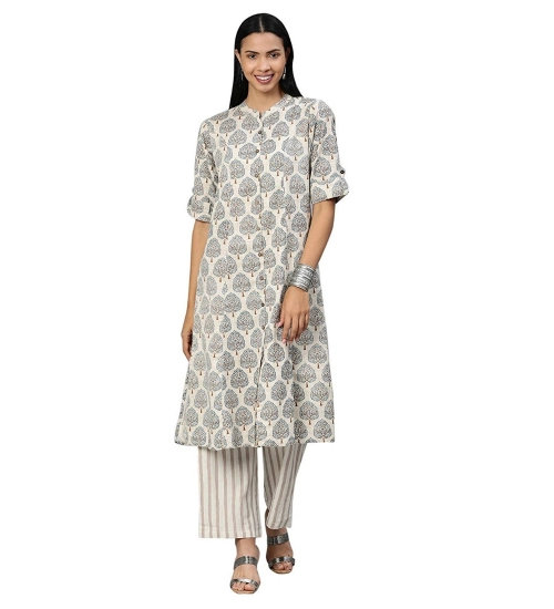 Generic Women's Khadi Printed Regular Kurti (Off White, Cream, Khadi)