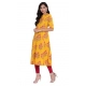 Generic Women's Khadi Printed A Line Kurti (Yellow, Khadi)