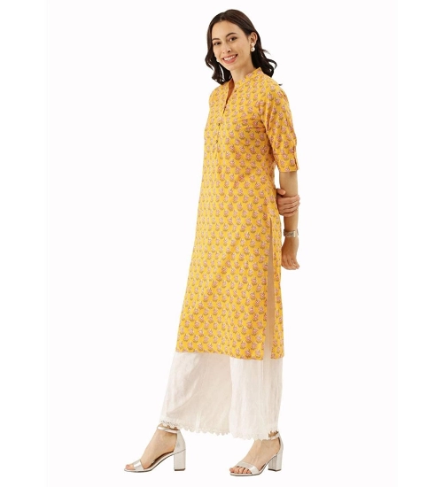 Generic Women's Cotton Printed Straight Kurti (Yellow, Cotton)