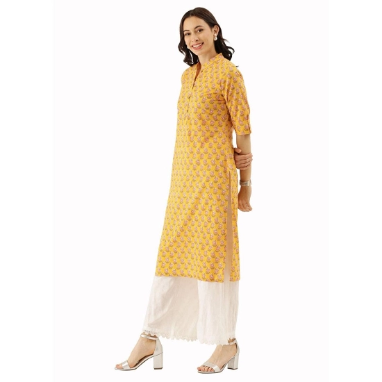 Generic Women's Cotton Printed Straight Kurti (Yellow, Cotton)