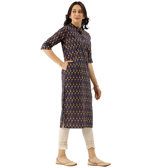 Generic Women's Cotton Printed Solid Kurti (Blue, Cotton)
