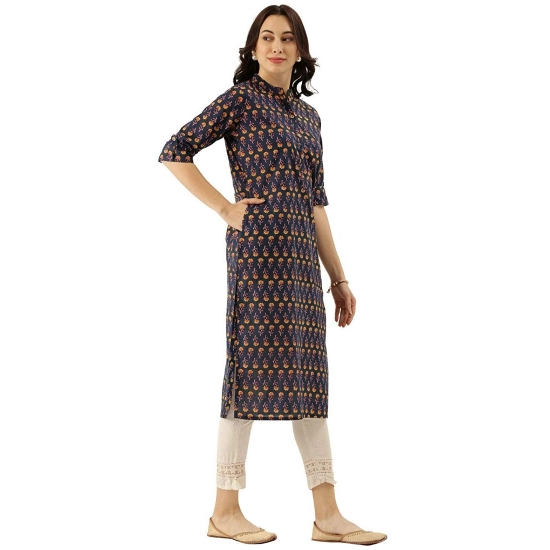 Generic Women's Cotton Printed Solid Kurti (Blue, Cotton)