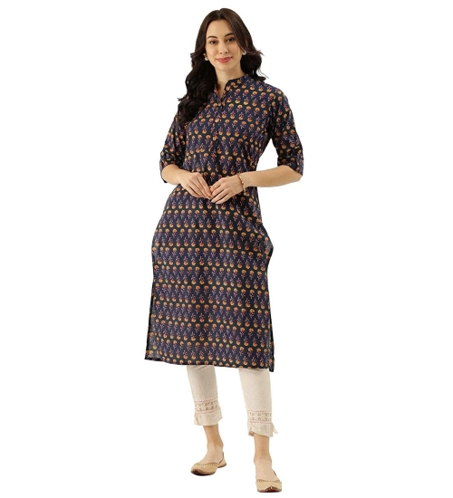 Generic Women's Cotton Printed Solid Kurti (Blue, Cotton)