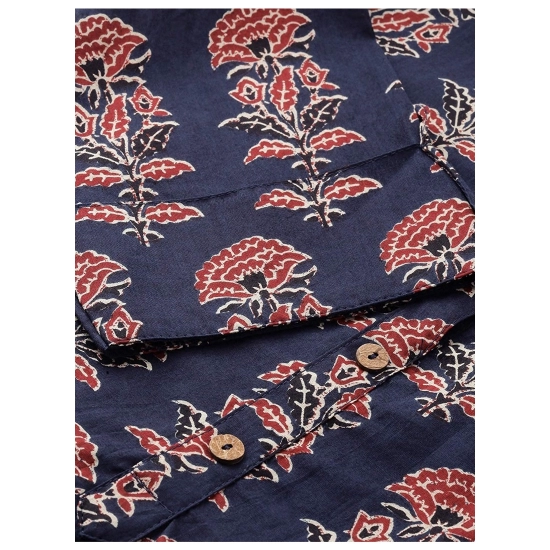 Generic Women's Cotton Printed Straight Kurti (Blue, Cotton)