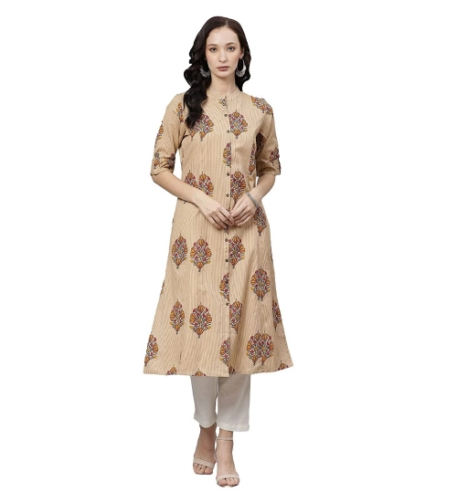 Generic Women's Cotton Printed A Line Kurti (Beige, Cotton)
