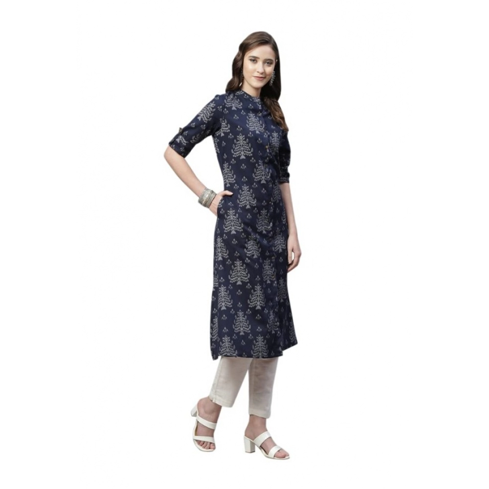 Generic Women's Cotton Printed Flex Kurti (Navy Blue, Cotton)