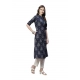 Generic Women's Cotton Printed Flex Kurti (Navy Blue, Cotton)