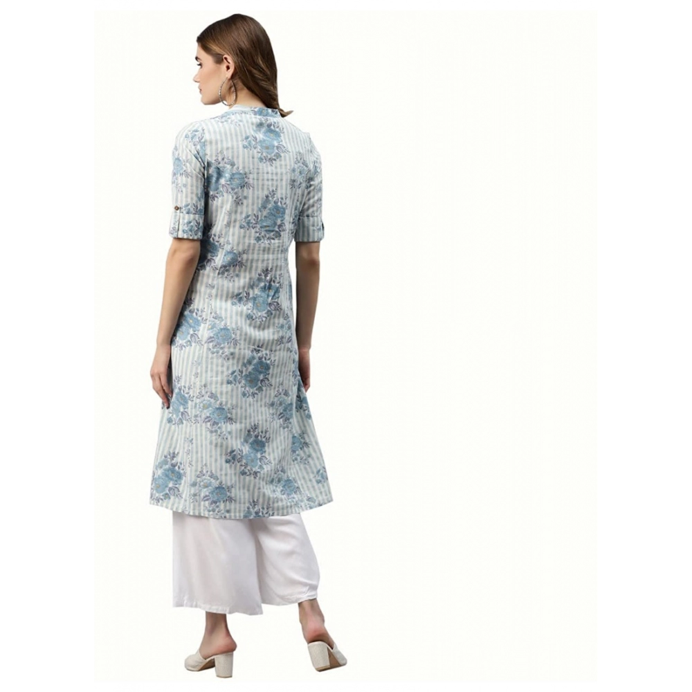 Generic Women's Cotton Printed A Line Kurti (Off White, Cotton)