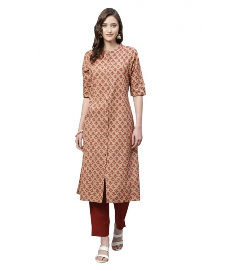 Generic Women's Cotton Printed Flex Kurti (Peach, Cotton)