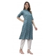 Generic Women's Cotton Printed Straight Kurti (Sea Green, Cotton)