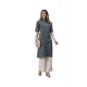 Generic Women's Cotton Printed Straight Kurti (Navy Blue, Cotton)