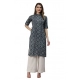 Generic Women's Cotton Printed Straight Kurti (Navy Blue, Cotton)