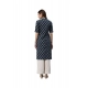 Generic Women's Cotton Printed Straight Fit Kurti (Navy Blue, Cotton)