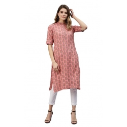 Generic Women's Cotton Printed Straight Fit Kurti (Pink, Cotton)