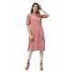 Generic Women's Cotton Printed Straight Fit Kurti (Pink, Cotton)