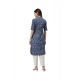 Generic Women's Cotton Printed Straight Kurti (Blue, Cotton)