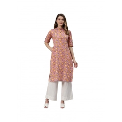 Generic Women's Cotton Printed Straight Kurti (Pink, Cotton)