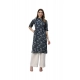 Generic Women's Cotton Printed Straight Kurti (Navy Blue, Cotton)