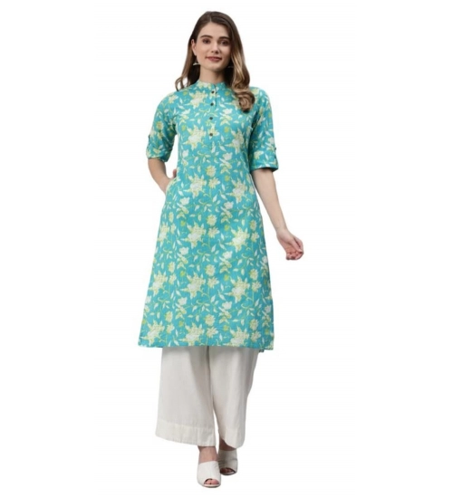 Generic Women's Pure Cotton Printed Straight Kurti (Green, Pure Cotton)