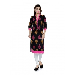 Generic Women's Cotton Printed Solid Kurti (Black, Pink, Cotton)