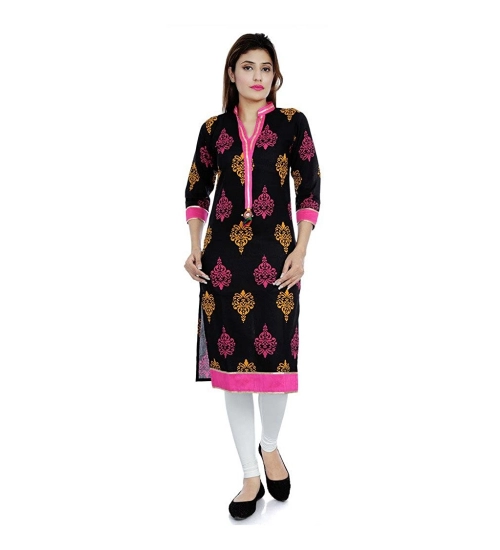 Generic Women's Cotton Printed Solid Kurti (Black, Pink, Cotton)
