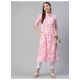 Generic Women's Cotton Printed A Line Kurti (White, Pink, Cotton)