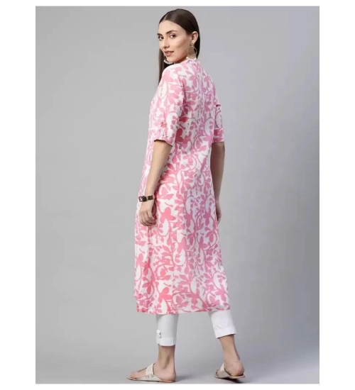 Generic Women's Cotton Printed A Line Kurti (White, Pink, Cotton) Generic Women's Cotton Printed A Line Kurti (White, Pink, Cotton)