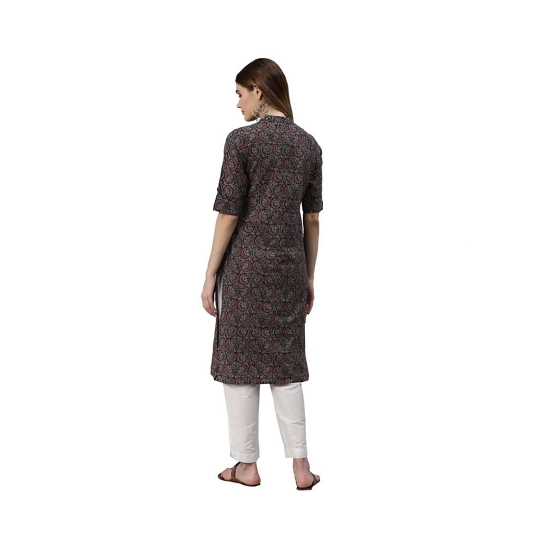 Generic Women's Cotton Printed Straight Kurti (Black, Cotton)