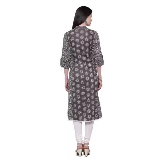 Generic Women's Cotton Printed A Line Kurti  (Brown, Cotton)