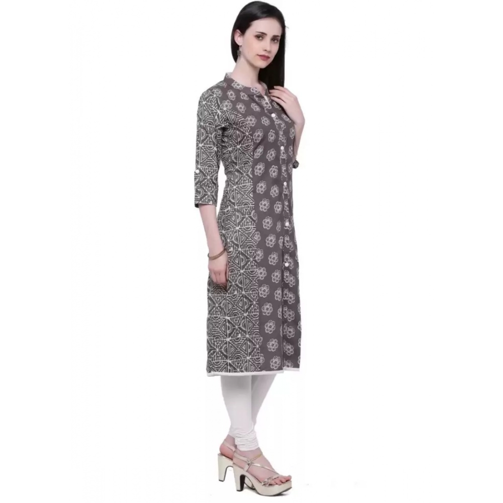 Generic Women's Cotton Printed A Line Kurti  (Brown, Cotton)