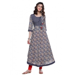 Generic Women's Cotton Printed Angrakha Kurti (Multicolor, Cotton)