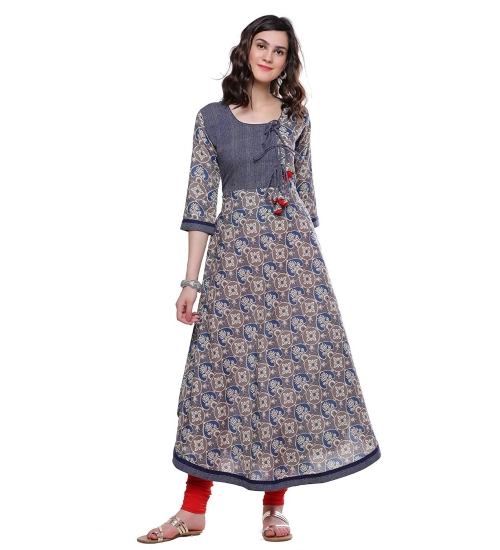 Generic Women's Cotton Printed Angrakha Kurti (Multicolor, Cotton)