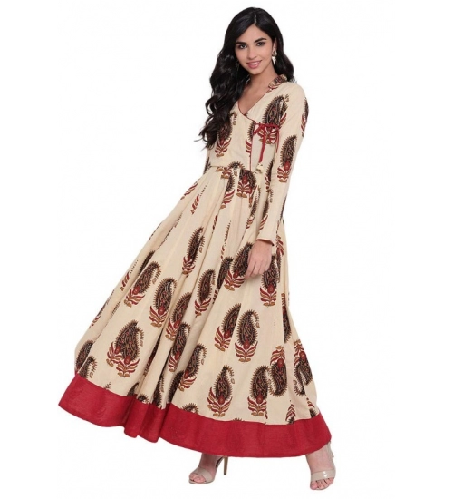 Generic Women's Cotton Printed Angrakha Kurti (Cream, Cotton)