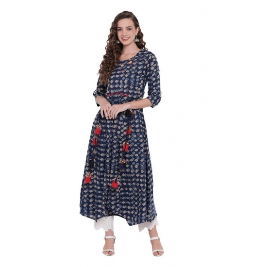 Generic Women's Cotton Printed Regular Kurti (Navy Blue, Cotton)