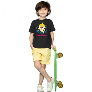 Generic Boys Cotton Baby Shark Half Sleeve TShirt (Black)