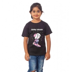 Generic Girls Cotton Snow Board Half Sleeve TShirt (Black)