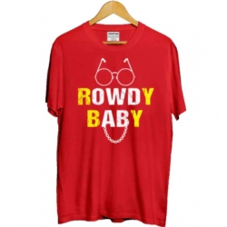 Generic Girls Cotton Rowdy Baby Half Sleeve TShirt (Red)