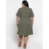Generic Women's Crepe Solid Knee Length Fit and Flare Dress (Olive Green)