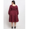 Generic Women's Crepe Solid Knee Length Fit and Flare Dress (Maroon)