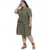 Generic Women's Crepe Solid Knee Length Fit and Flare Dress (Olive Green)