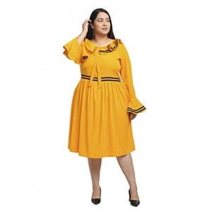 Generic Women's Crepe Solid Knee Length Fit and Flare Dress (Yellow) Generic Women's Crepe Solid Knee Length Fit and Flare Dress (Yellow)
