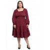 Generic Women's Crepe Solid Knee Length Fit and Flare Dress (Maroon)