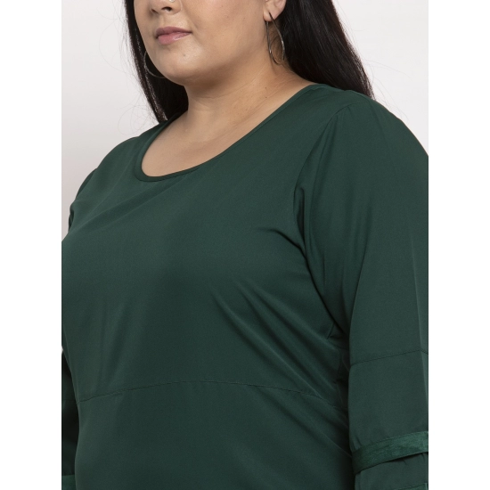 Generic Women's Crepe Solid Knee Length Fit and Flare Dress (Green)