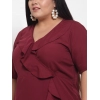 Generic Women's Crepe Solid Knee Length Fit and Flare Dress (Maroon)