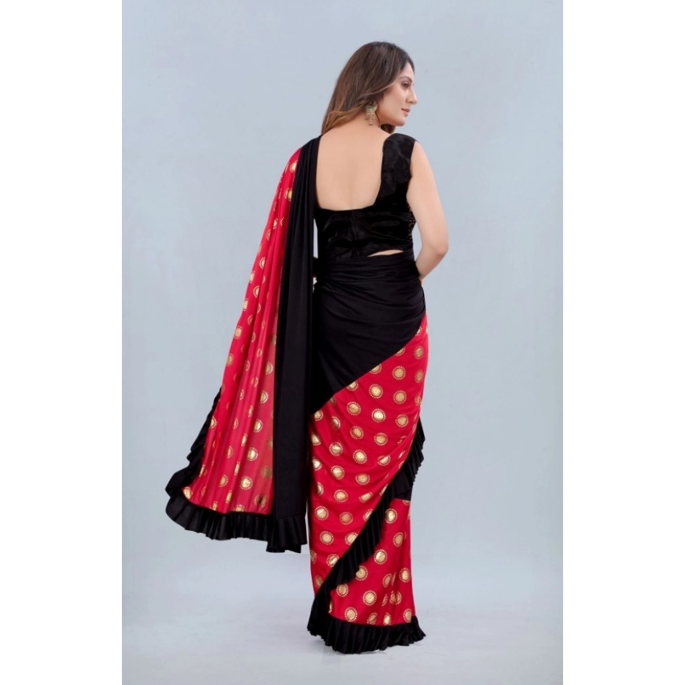 Generic Women's Lycra Blend Saree with Blouse (Red, 5-6 Mtrs)