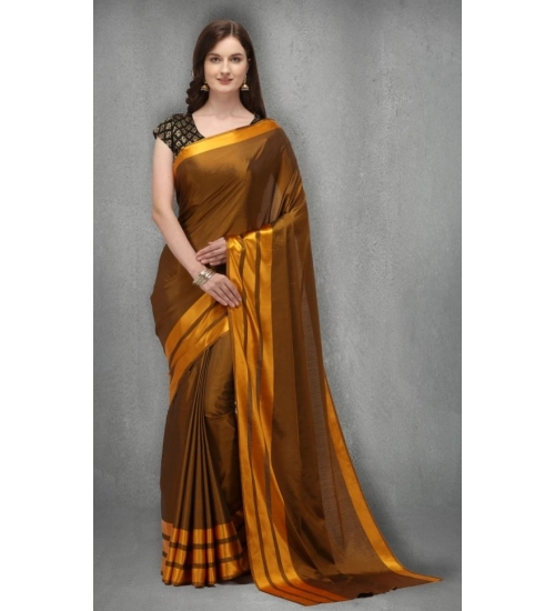 Generic Women's Satin Silk Saree with Blouse (Mustard, 5-6 Mtrs)