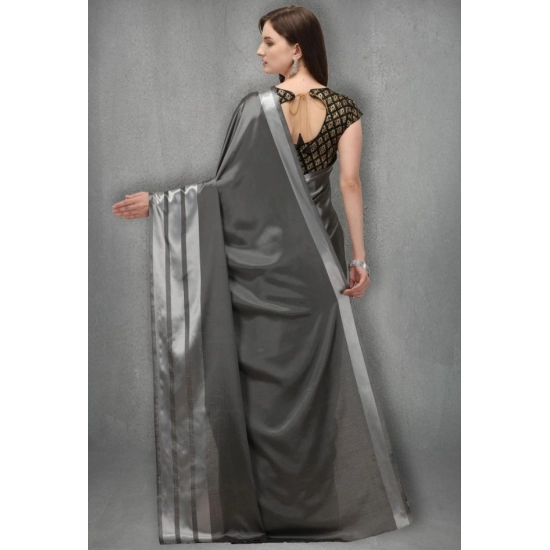 Generic Women's Satin Silk Saree with Blouse (Grey, 5-6 Mtrs) Generic Women's Satin Silk Saree with Blouse (Grey, 5-6 Mtrs)