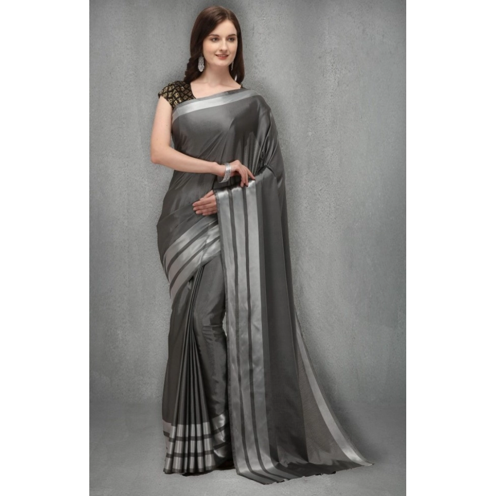 Generic Women's Satin Silk Saree with Blouse (Grey, 5-6 Mtrs)