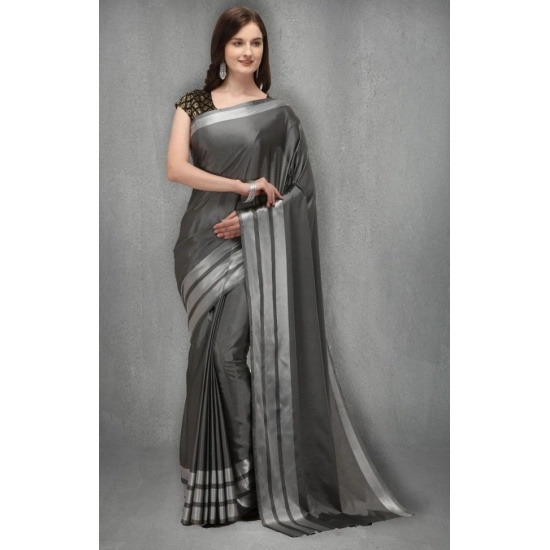 Generic Women's Satin Silk Saree with Blouse (Grey, 5-6 Mtrs) Generic Women's Satin Silk Saree with Blouse (Grey, 5-6 Mtrs)