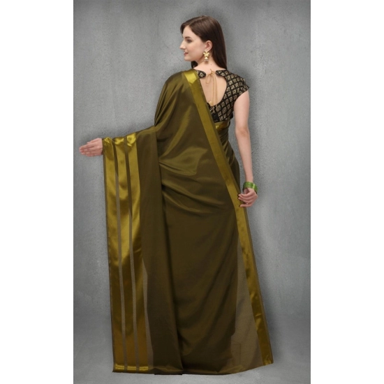 Generic Women's Satin Silk Saree with Blouse (Green, 5-6 Mtrs)